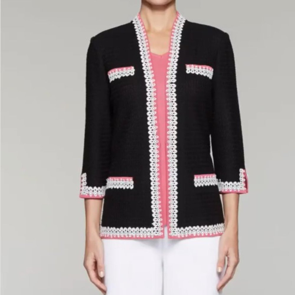 Misook Black Jacket with Pink and White Trim (XL)